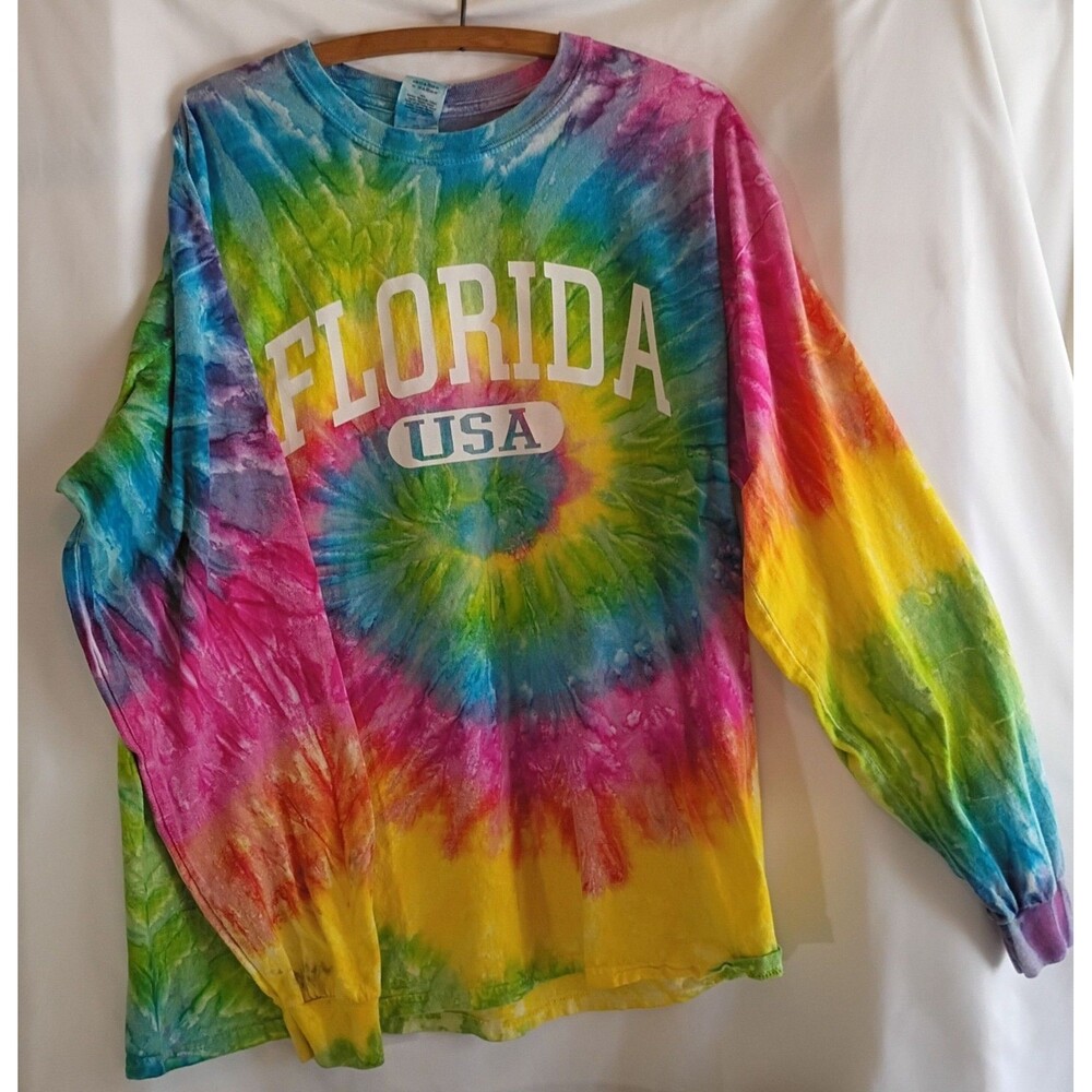 Vintage 1990s Florida Vibrant Tie Dye Shirt Size X Large Colortone XL Mint